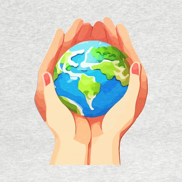 Illustration of hands holding Earth to celebrate Earth Day by amithachapa